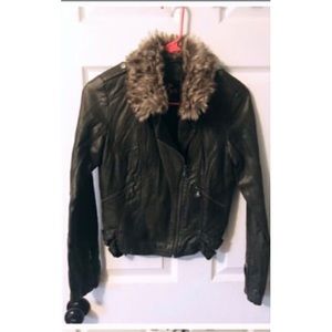 Leather jacket with fur